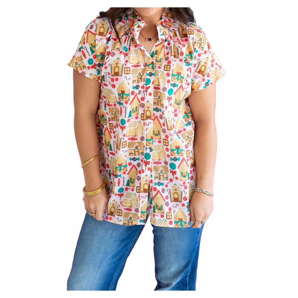 NEW LAYERZ CLOTHING mrs. ginger bread top in pink